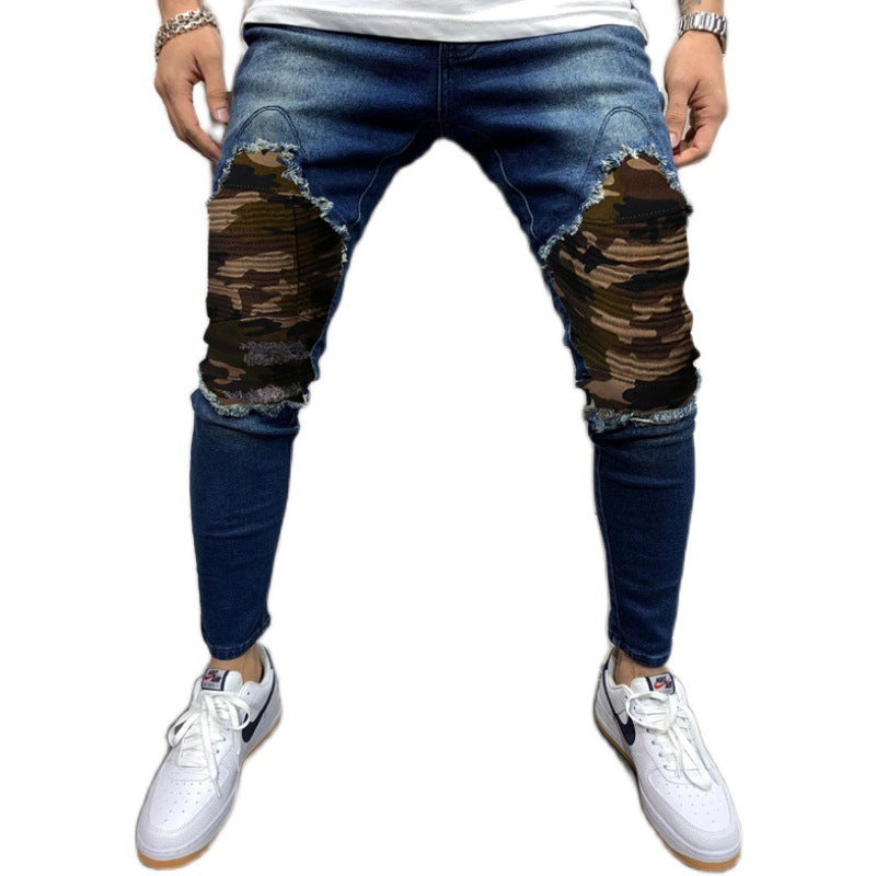 Men s Pleated Camouflage Slim fit Jeans
