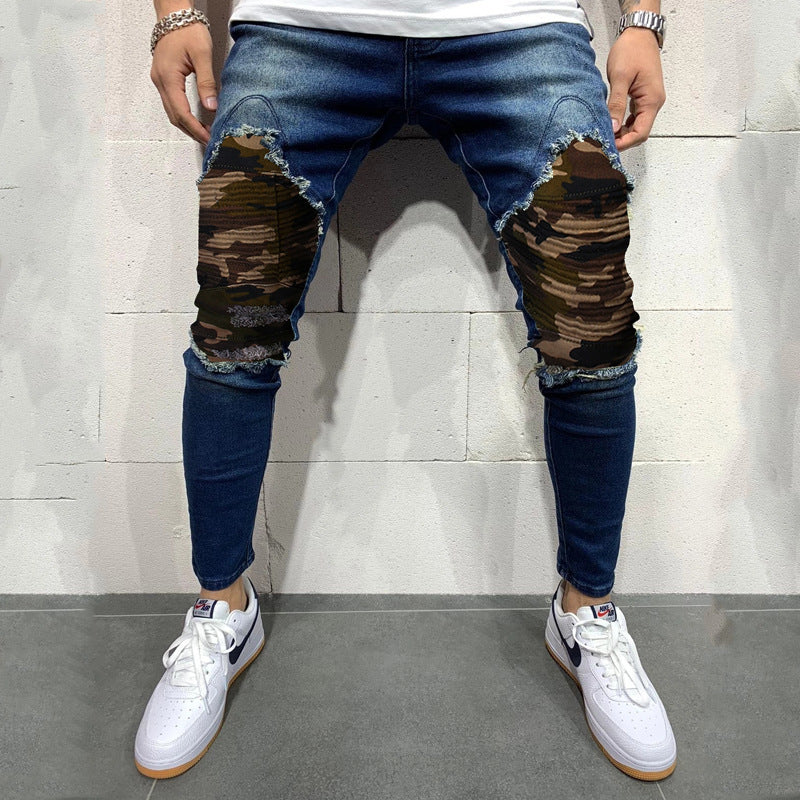 Men s Pleated Camouflage Slim fit Jeans