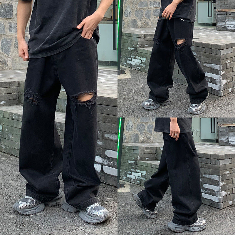 Black Loose Straight Jeans For Men